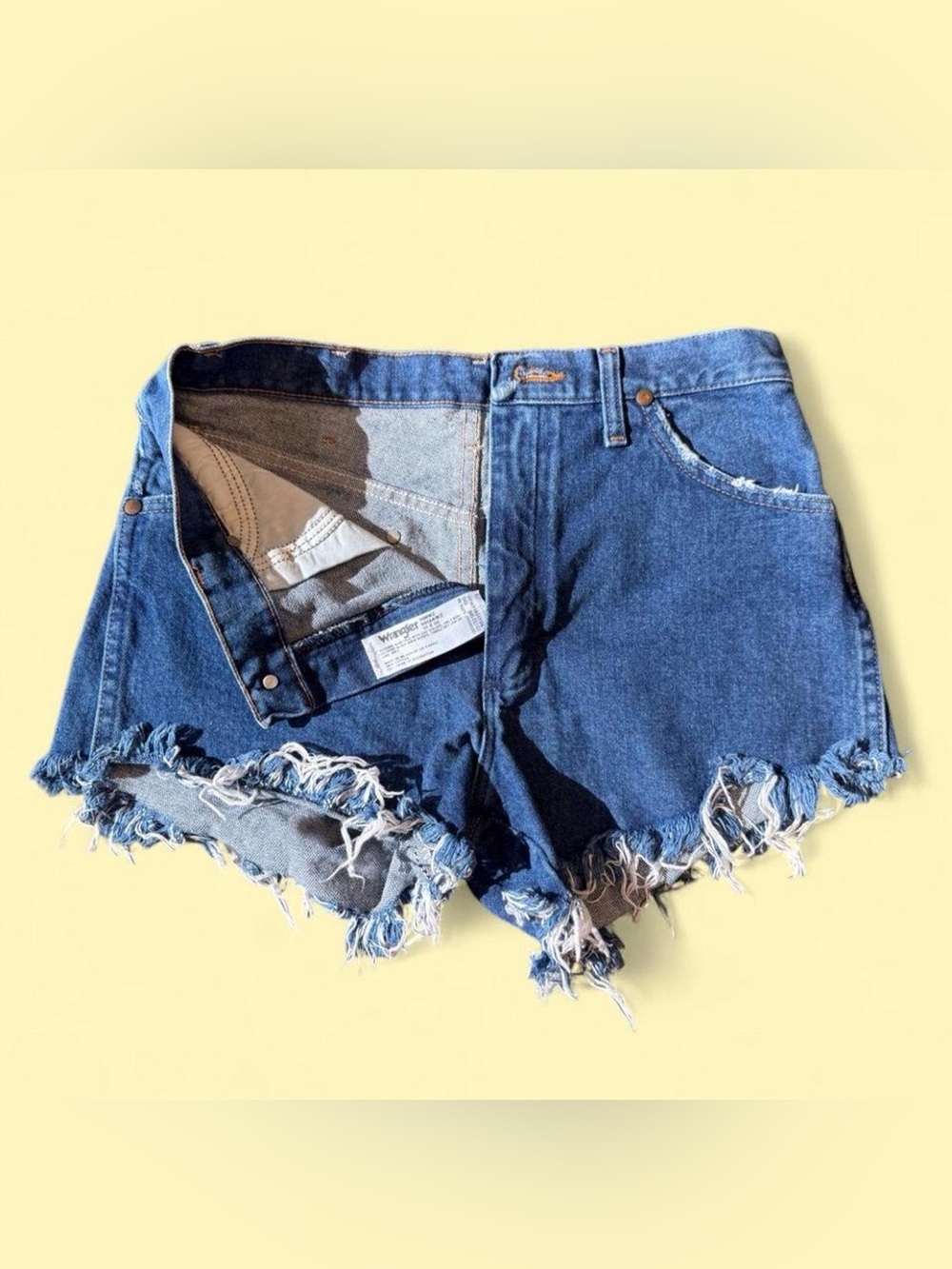 Wrangler Blue Frayed Denim Cutoff Shorts